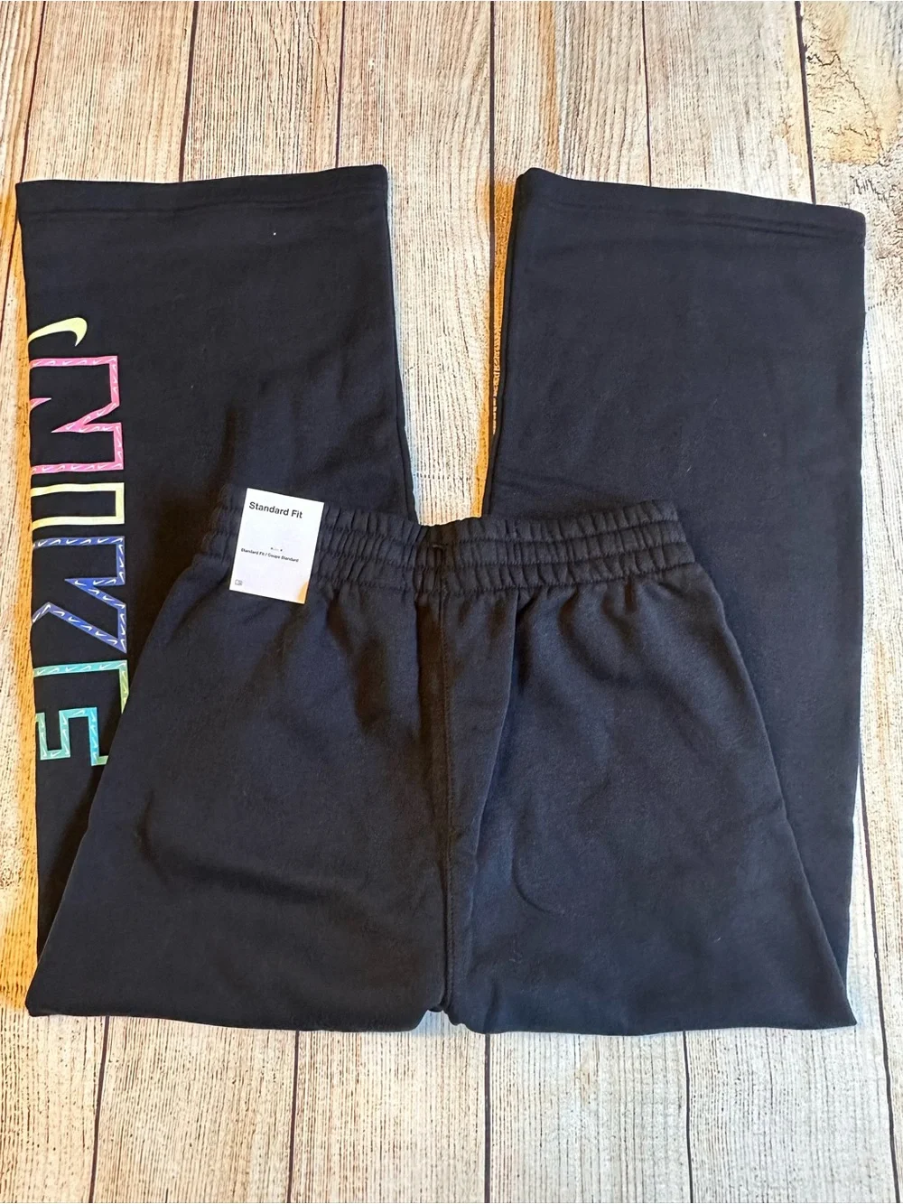 NWT Nike Kids Club Fleece Wide Leg Pants Black Logo Youth M